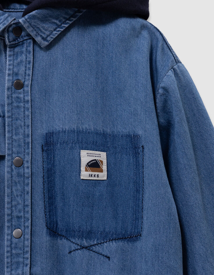 Blauw jeanshemd afneembare kap jongens-8