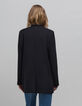 Women's black pea jacket with closed tailoring collar-3