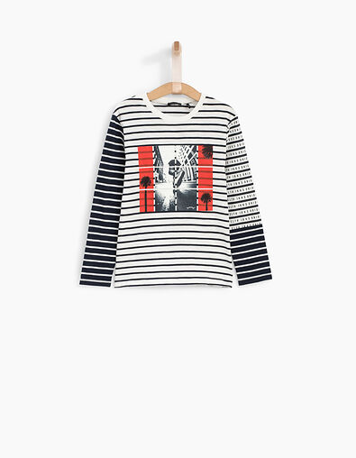 Tee-shirt blanc cassé à rayures navy garçon  - IKKS