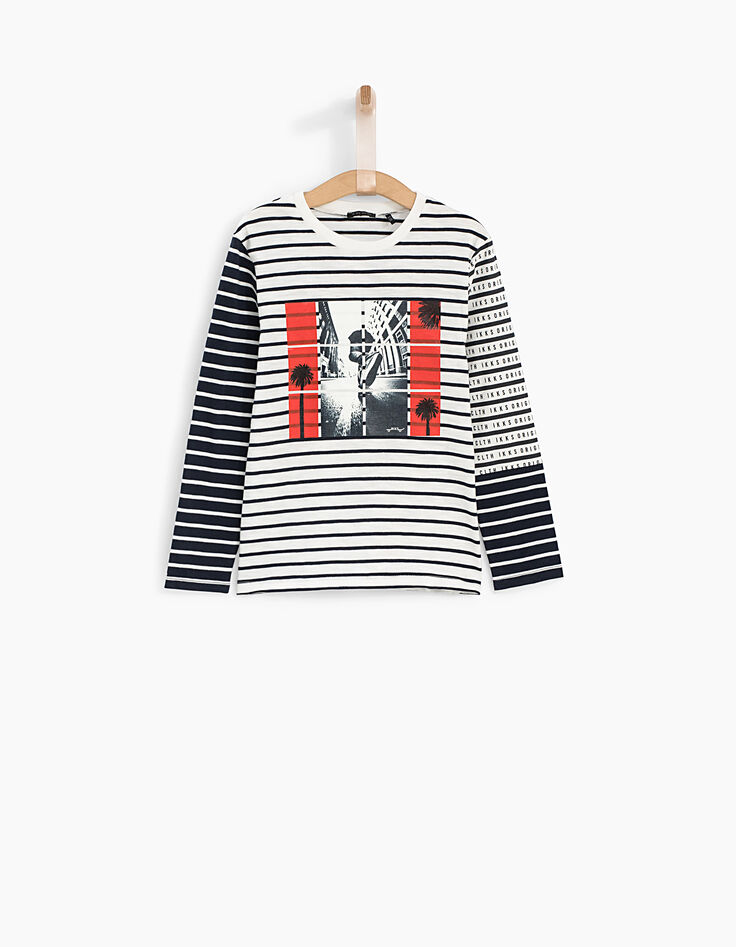 Tee-shirt blanc cassé à rayures navy garçon -1 Tee-shirt blanc cassé à rayures navy garçon -1