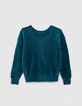 Pull col V coloris granit maille effet poilu femme-1