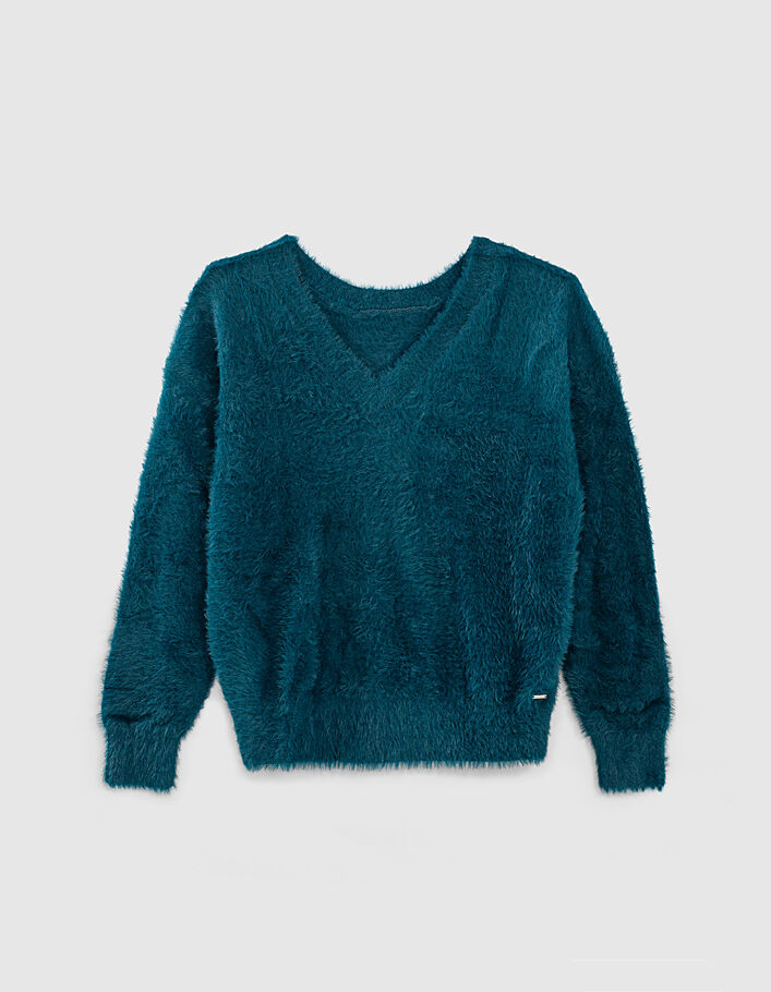 Jersey cuello V granito punto pelo mujer-1