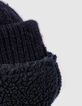Bonnet navy foncé tricot à revers esprit couronne fille-4