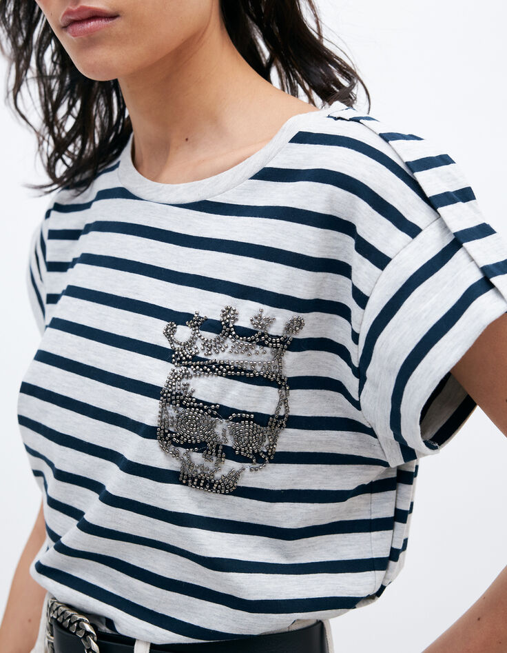 Women’s ecru embroidered skull sailor-stripe T-shirt-3 Women’s ecru embroidered skull sailor-stripe T-shirt-3
