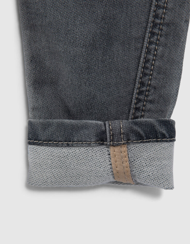 Grijze jeans print en ribboord in taille babyjongens-6