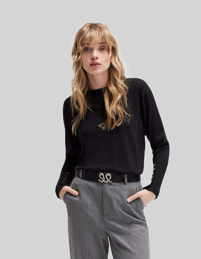 Cárdigan punto tricot negro reversible mujer-2