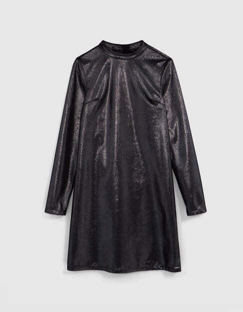 Black sequined velvet dress with high collar for girls - IKKS