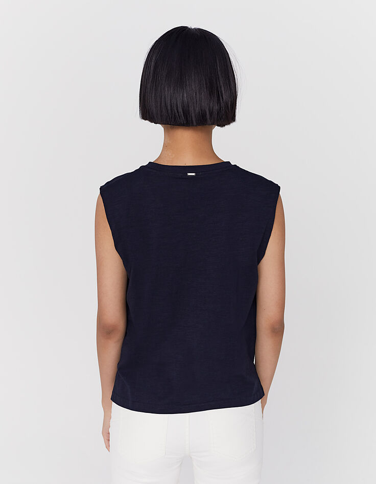Tee-shirt en coton bleu marine visuel message surf femme-3 Tee-shirt en coton bleu marine visuel message surf femme-3