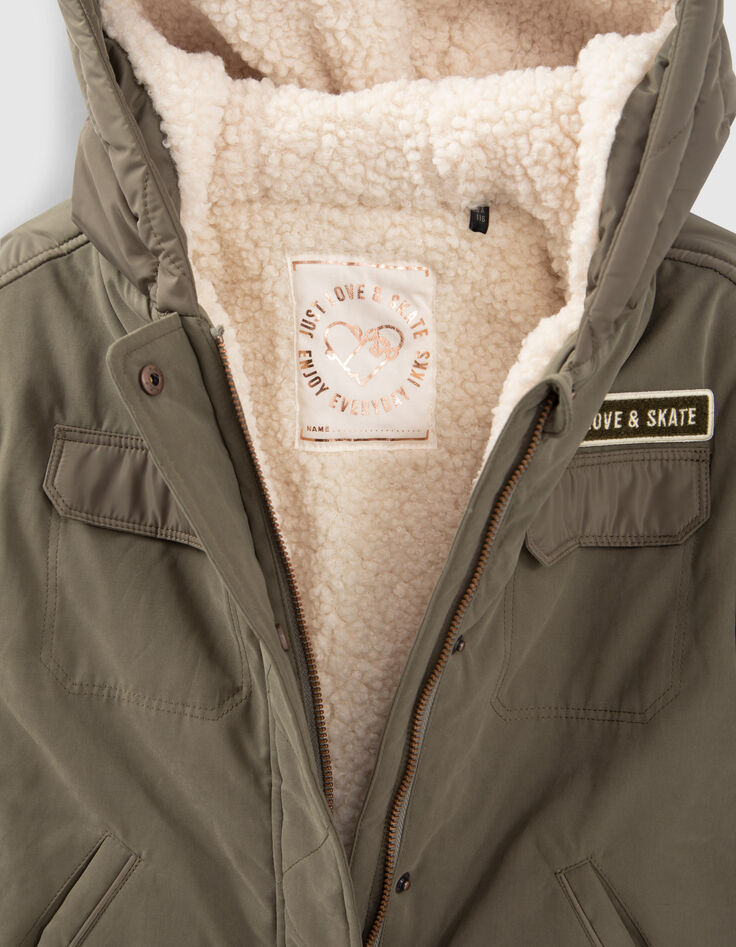 Girls’ khaki quilted back fur-lined parka-2