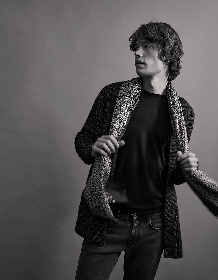 Cardigan noir tricot à col châle Homme-6