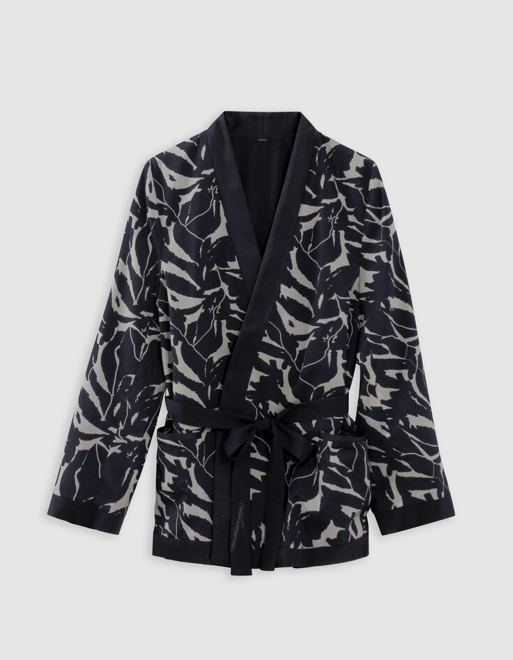 Chaqueta de mujer reversible negra con estampado de flores de cebra-7