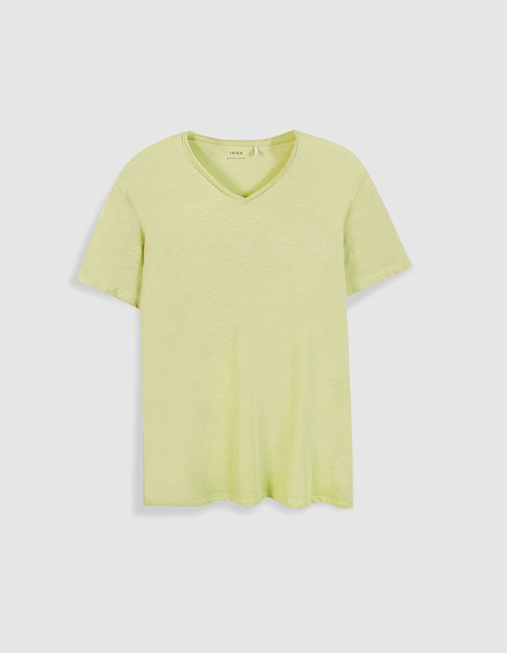 T-shirt encolure V vert coton bio flamm&eacute; Homme-6