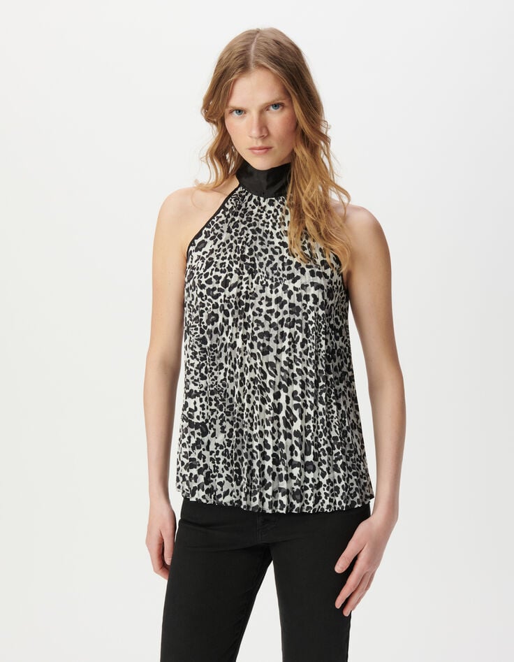 Top gris poliéster reciclado estampado pantera mujer-2 Top gris poliéster reciclado estampado pantera mujer-2