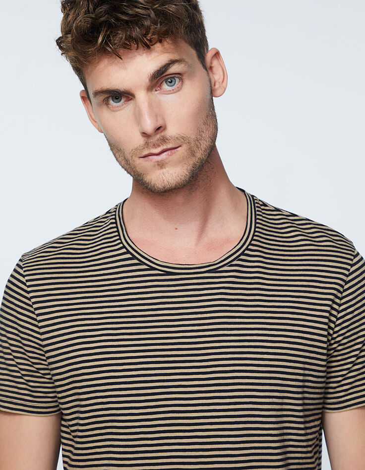 Men's beige with black stripes sailor T-shirt-4