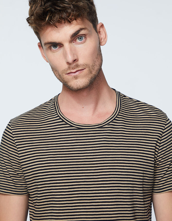 Men's beige with black stripes sailor T-shirt - IKKS