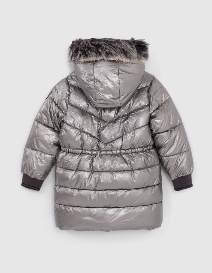 Lange Dark Silver Mädchensteppjacke mit Futter und Kapuze - IKKS