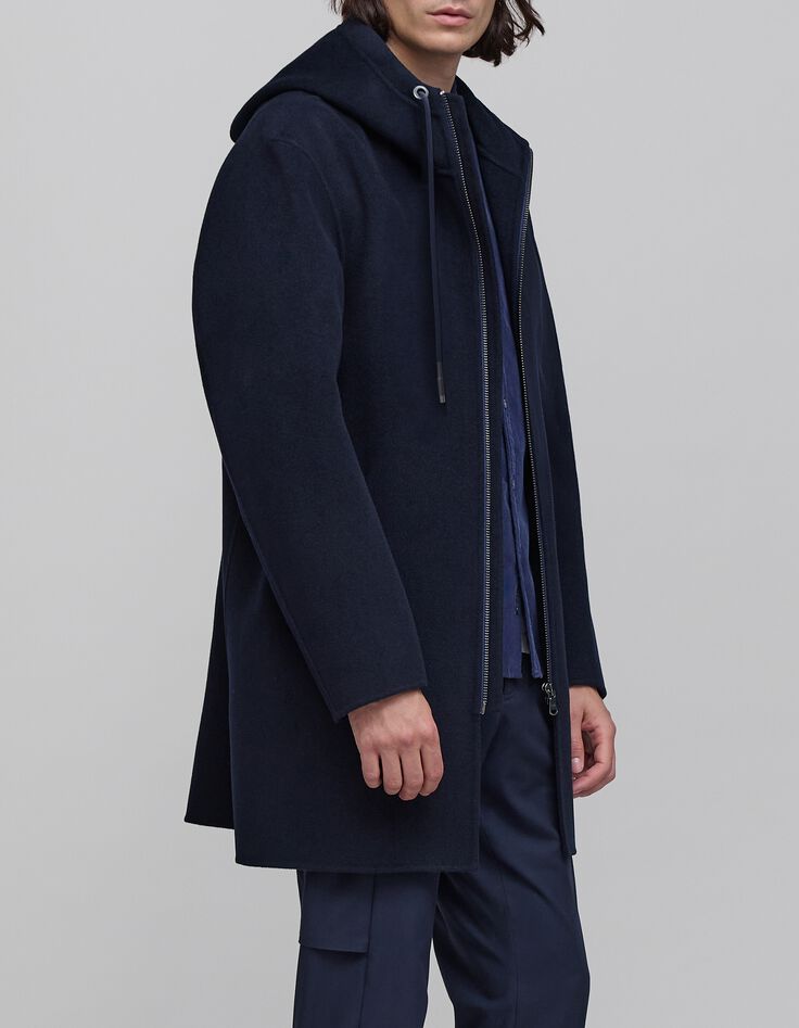 Abrigo con capucha de lana azul marino para hombre-2