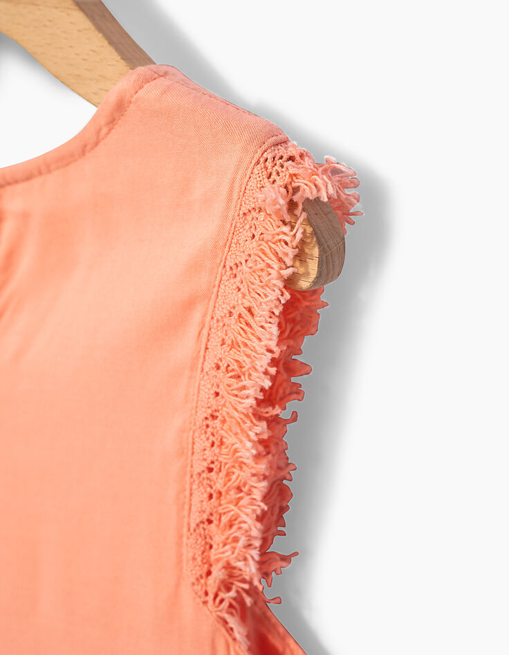 Girls’ peach dress, lace trim-6
