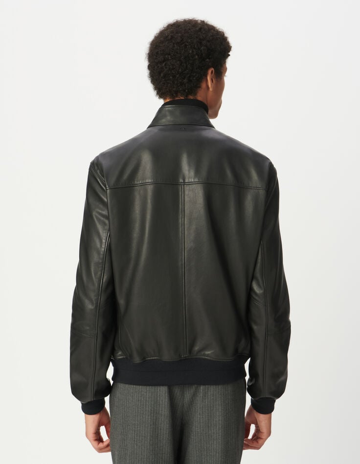 Cazadora negra cuero bordes acanalados hombre-3 Cazadora negra cuero bordes acanalados hombre-3