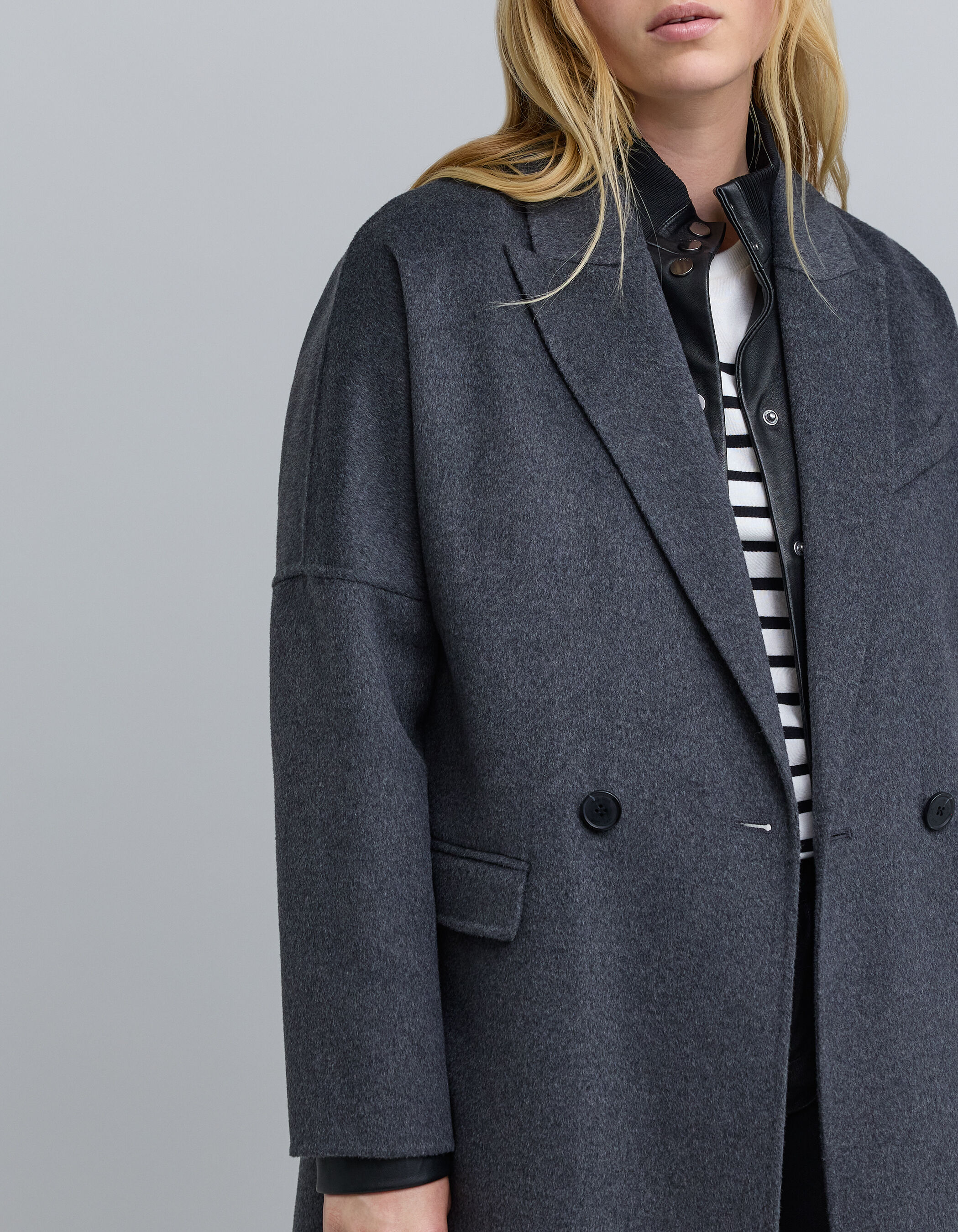 Manteau long gris boutonnage croise Femme IKKS