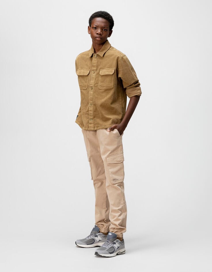 Boys’ khaki corduroy long-sleeved shirt-2 Boys’ khaki corduroy long-sleeved shirt-2