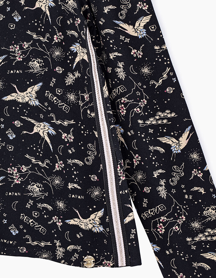 Girls’ black Sakura and sacred cranes print blouse - IKKS