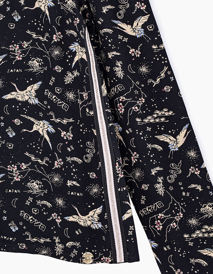 Blouse noire imprimé Sakura et grues sacrées fille-5 Blouse noire imprimé Sakura et grues sacrées fille-5