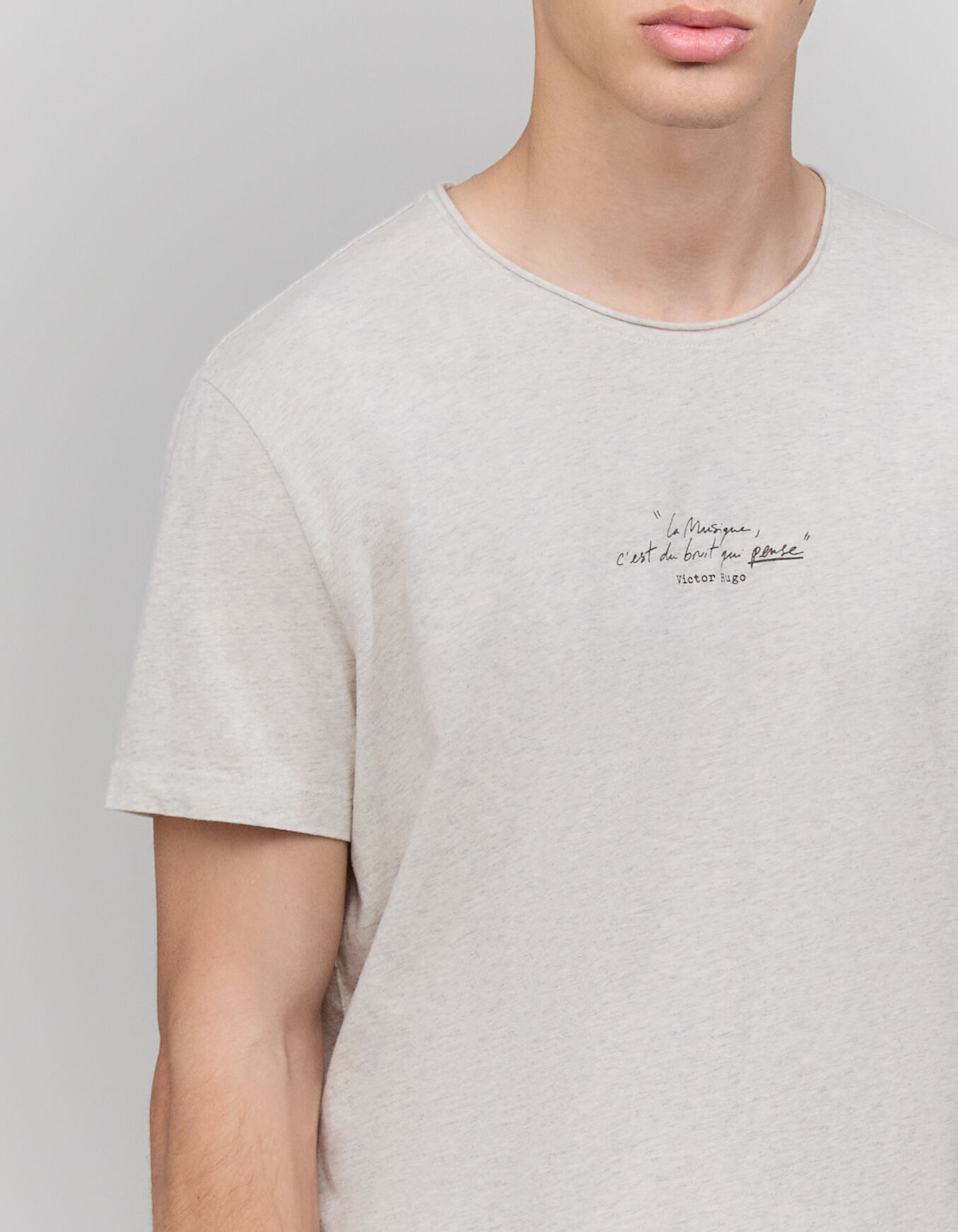 T shirt gris chine clair upcycle print message Homme IKKS