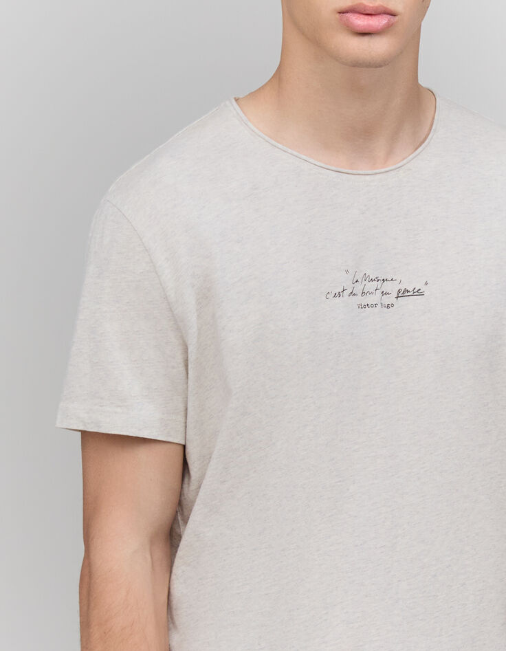 T-shirt gris chin&eacute; clair upcycl&eacute; print message Homme-4