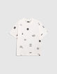 Boys’ ecru T-shirt with rock drawings-1