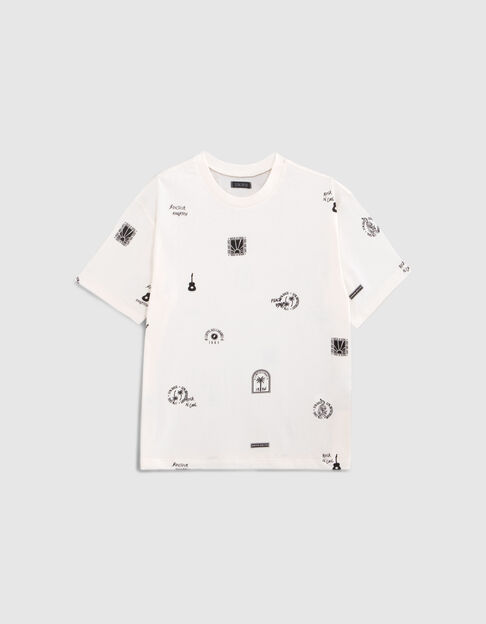 Ecru T-shirt met rockmotieven jongens - IKKS