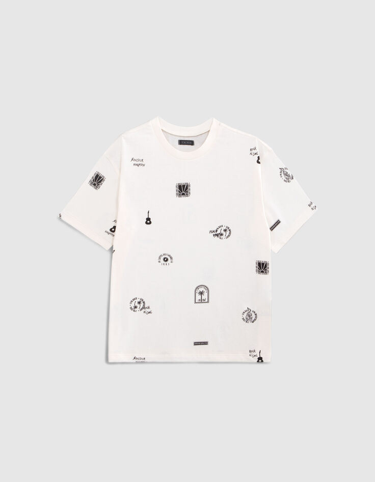 Boys’ ecru T-shirt with rock drawings-1