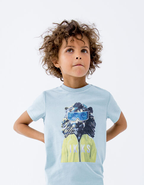 Wassergrünes Jungen-T-Shirt mit Löwen-Camouflagemotiv