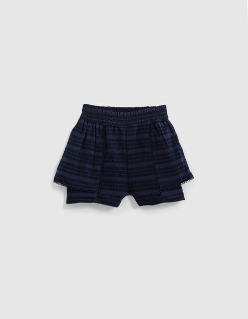 Marineblauwe short met streepmotief babymeisjes - IKKS