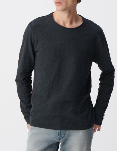 T-shirt L'Essentiel anthracite col rond &agrave; manches longues Homme - IKKS