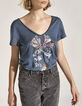 Women’s gypsy blue linen T-shirt with skull image-2