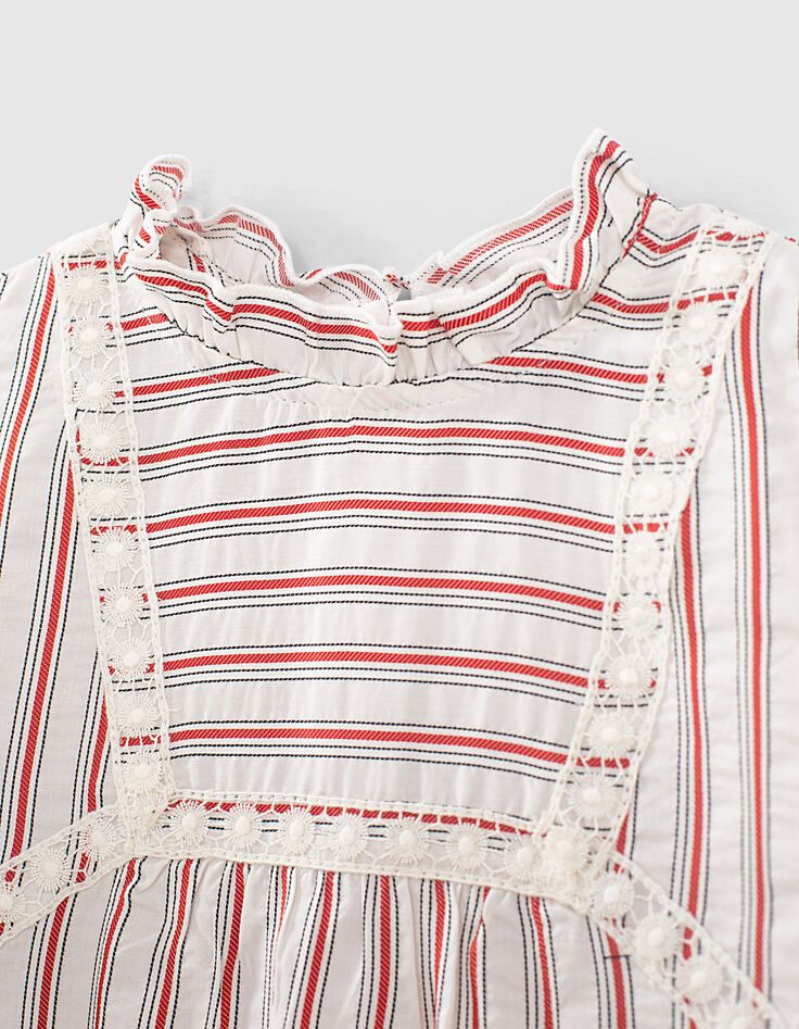 Blusa color crudo mini me rayas rojas negras niña -2 Blusa color crudo mini me rayas rojas negras niña -2