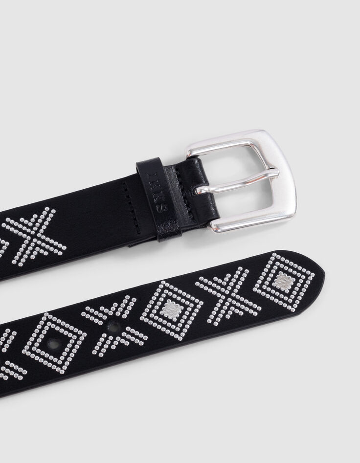 Ceinture noire cuir décor micro clous Femme-4