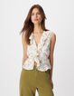 Top crudo floral con volante Mujer-1