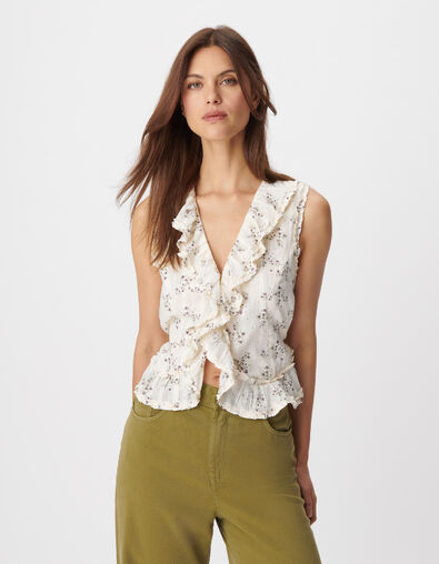 Top crudo floral con volante Mujer - IKKS