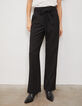 Schwarze, weite Metallic-Damenhose mit abnehmbarem Gürtel-1