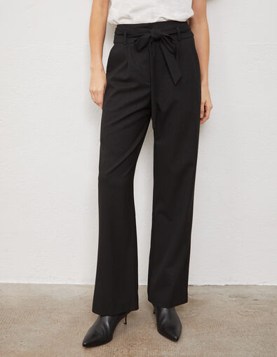 Schwarze, weite Metallic-Damenhose mit abnehmbarem Gürtel - IKKS