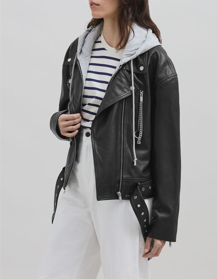 Veste cuir noir esprit motard chevrons clous Femme-8 Veste cuir noir esprit motard chevrons clous Femme-8