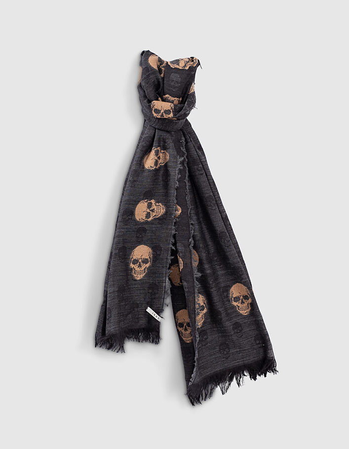 Women’s skull motif jacquard wool/cotton scarf - IKKS