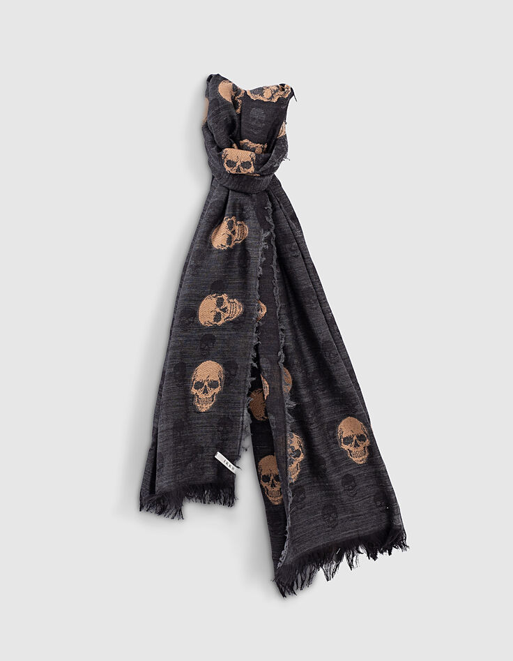 Chèche coton laine jacquard motif têtes de mort femme-1 Chèche coton laine jacquard motif têtes de mort femme-1