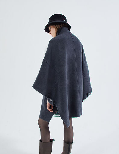 Women’s grey wool-rich cape with officer buttons - IKKS