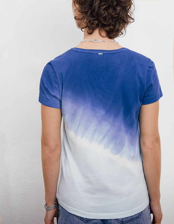 T-shirt biokatoen tie & dye blauw, witte opdruk dames - IKKS