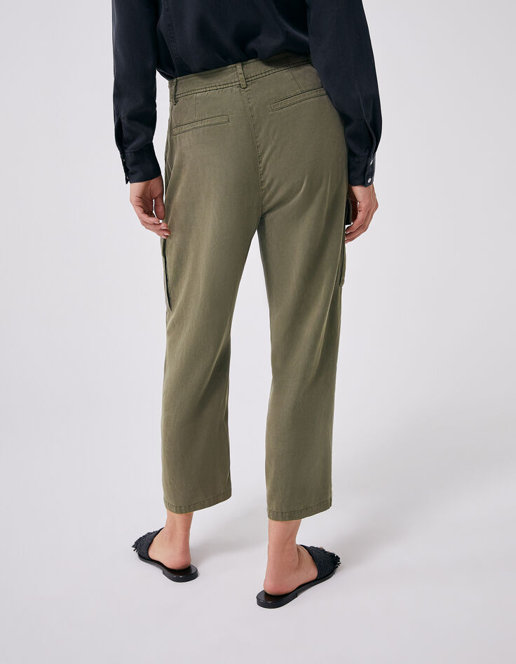 Khaki Damencargohose mit hohem Bund aus Lenzing™ Lyocell™-3
