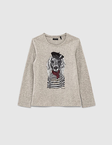 Camiseta gris jaspeado medio visual perro en marinera ni&ntilde;a - IKKS