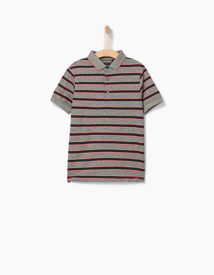 Polo gris oscuro con rayas negras y rosas niño -2